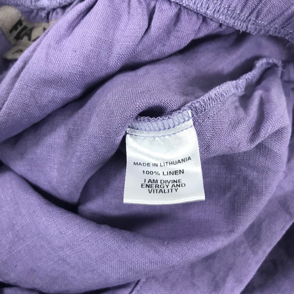 Flax Purple 100% Linen Cropped Wide Leg Pants Elastic Waist Boho Womens Petite P - Picture 4 of 7